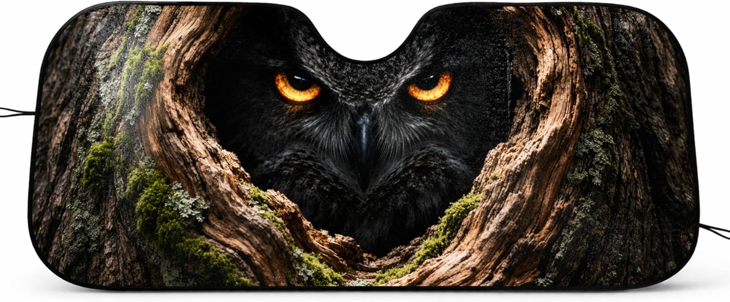 ThangPham Shop Owl Animal Driving Car Sunshade, Forest Owl Windshield Sun Shade, Wildlife Bird Auto Sun Visor