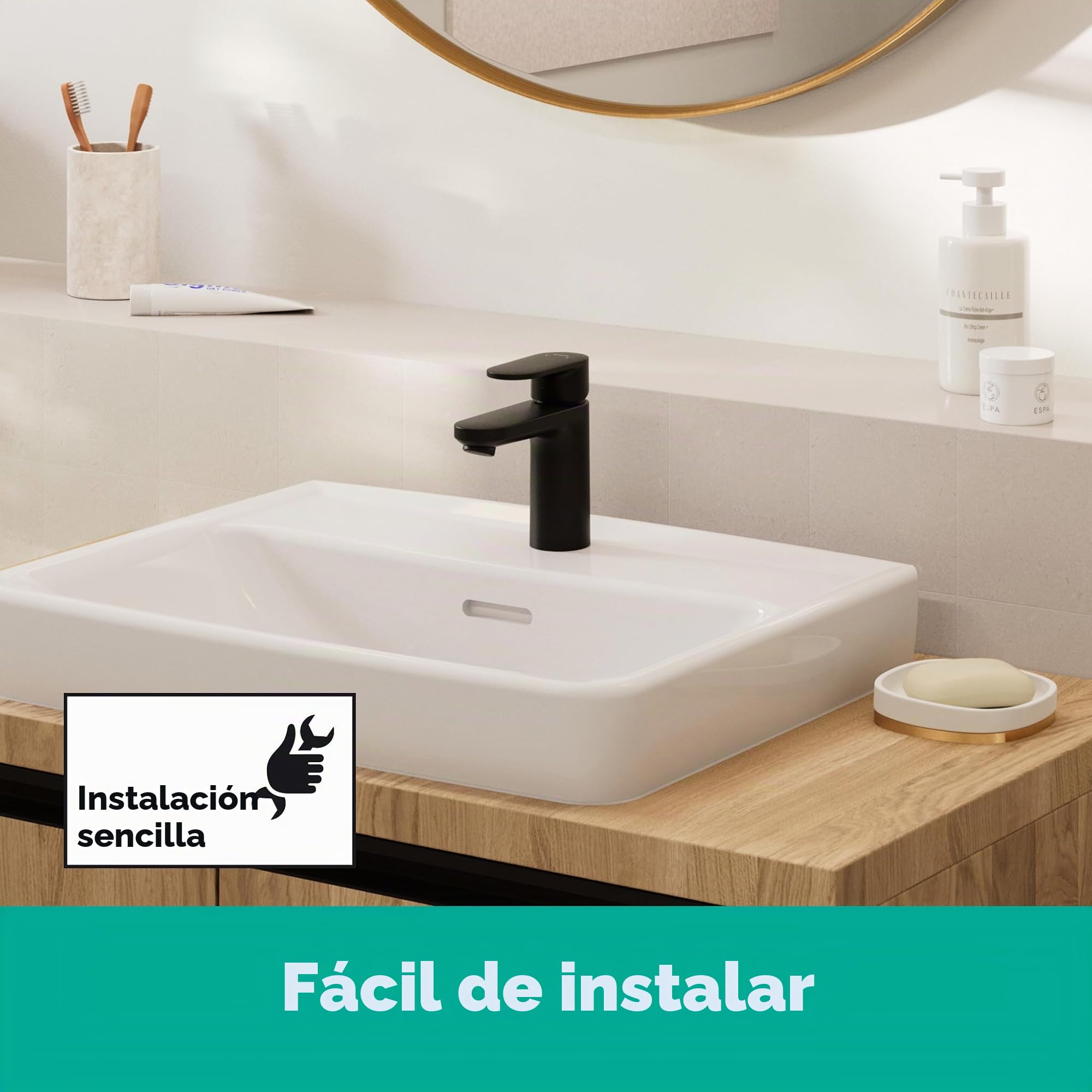 hansgrohe Vernis Shapre - grifo lavabo sin desagüe, grifo monomando lavabo, altura del caño 190 mm, ahorro de agua (EcoSmart), cromo, 71591000