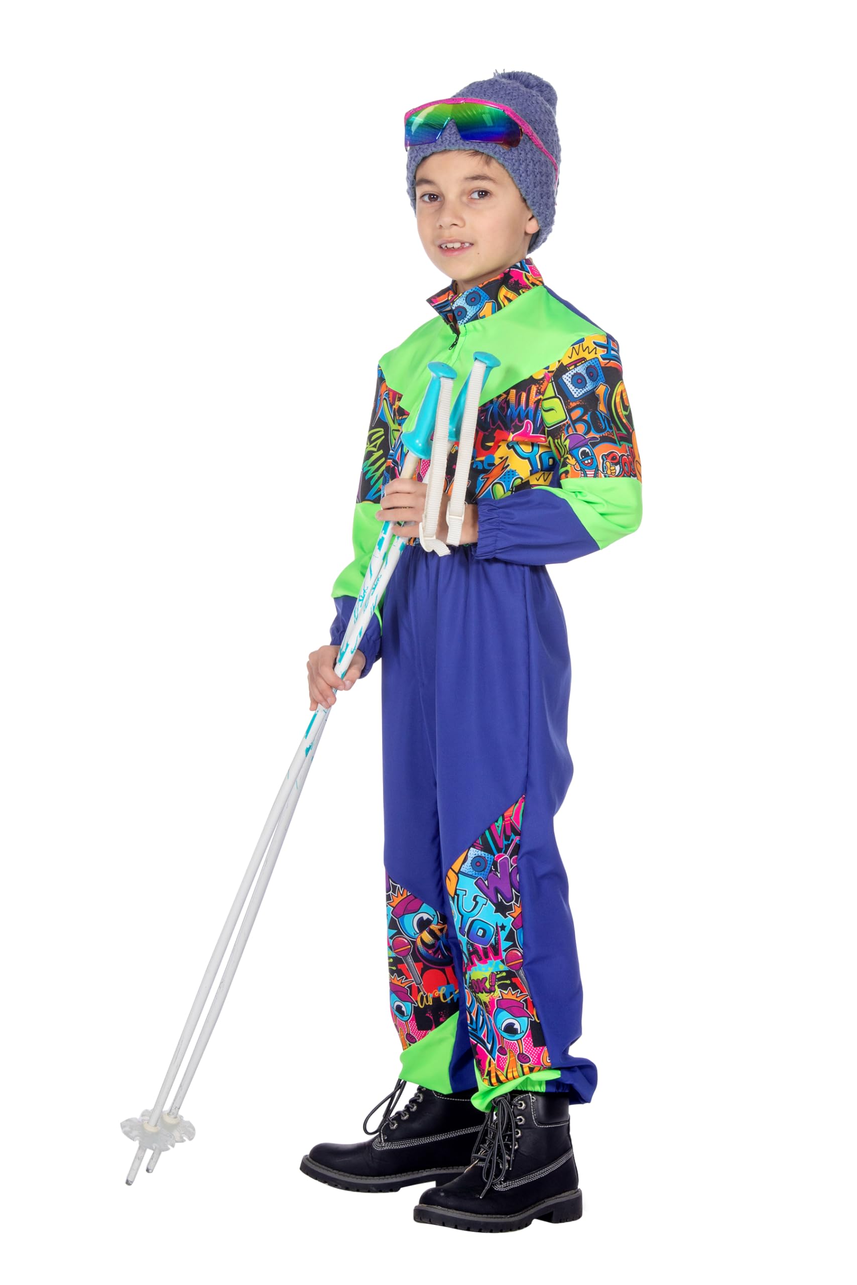 WILBERS & WILBERS 3492 - Costume da bambino tuta da sci retrò con stampa anni '80, tuta da sci sportiva, tuta da neve