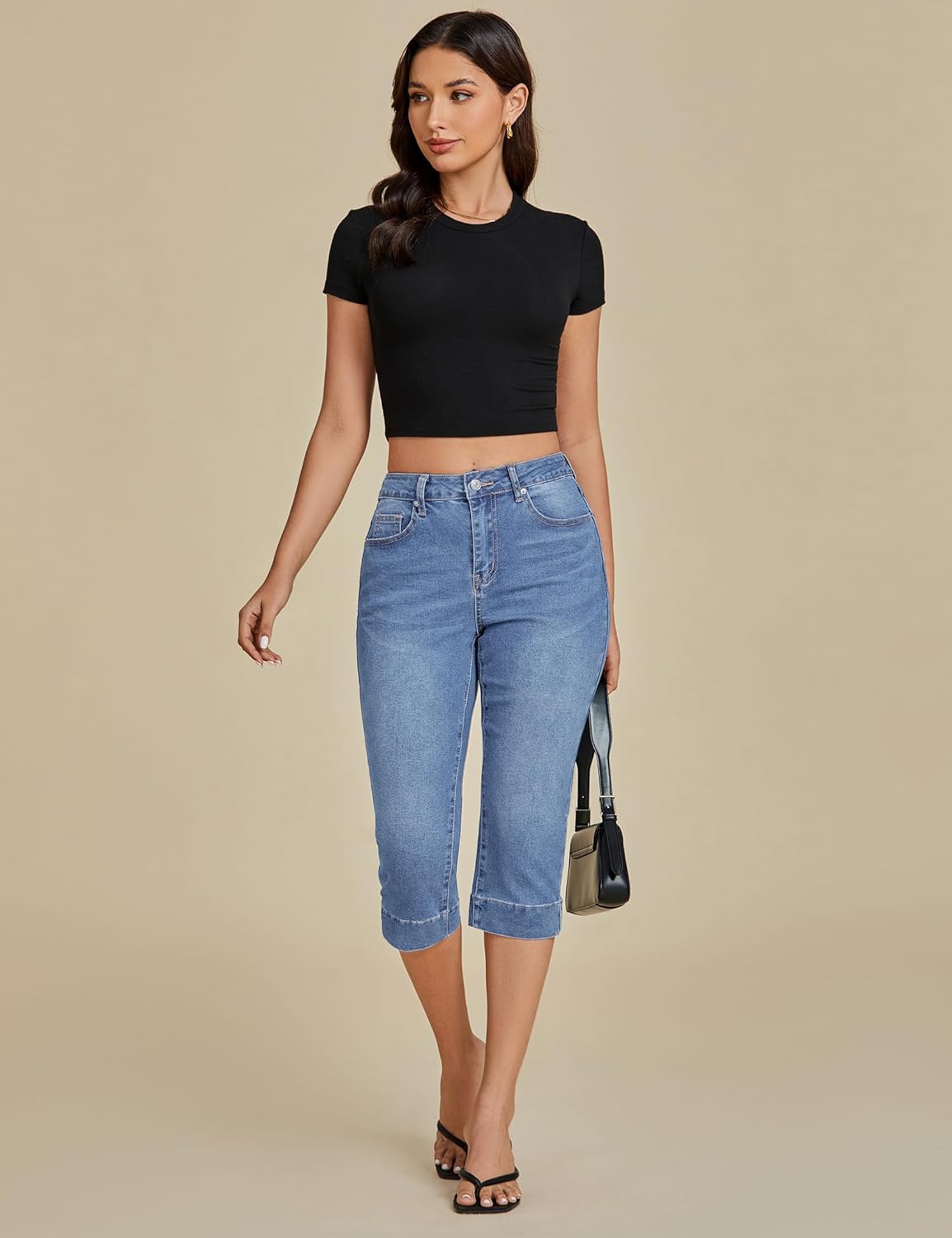 luvamia Capri Jeans for Women Trendy High Waisted Slim Split Hem Stretch Denim Jean Capris Cropped Pants Casual Summer - Image 7