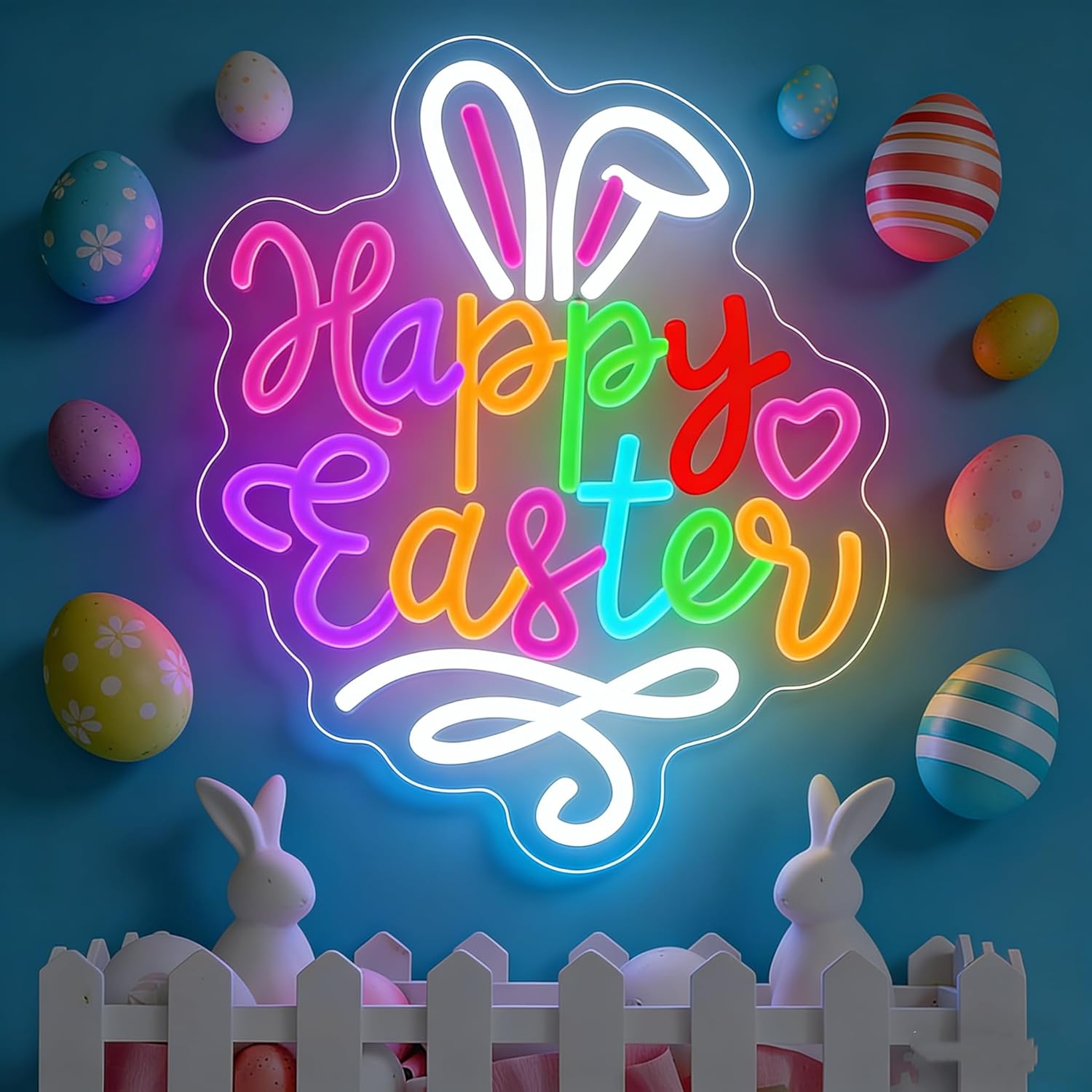 Happy Easter Neon Sign Easter Neon Bunny Neon Led Light Wall Decoration Party Home Room Decoration Gift for Children