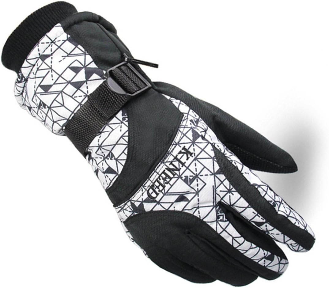 Ski Gloves, NMKJ Snowboard Cycling Snowmobile Biking Athletic Gloves, Waterproof Windproof Snow Proof Warm Breathable Fashion Comfortable Flexible Gloves for Men(Black and white grid /Free Size)