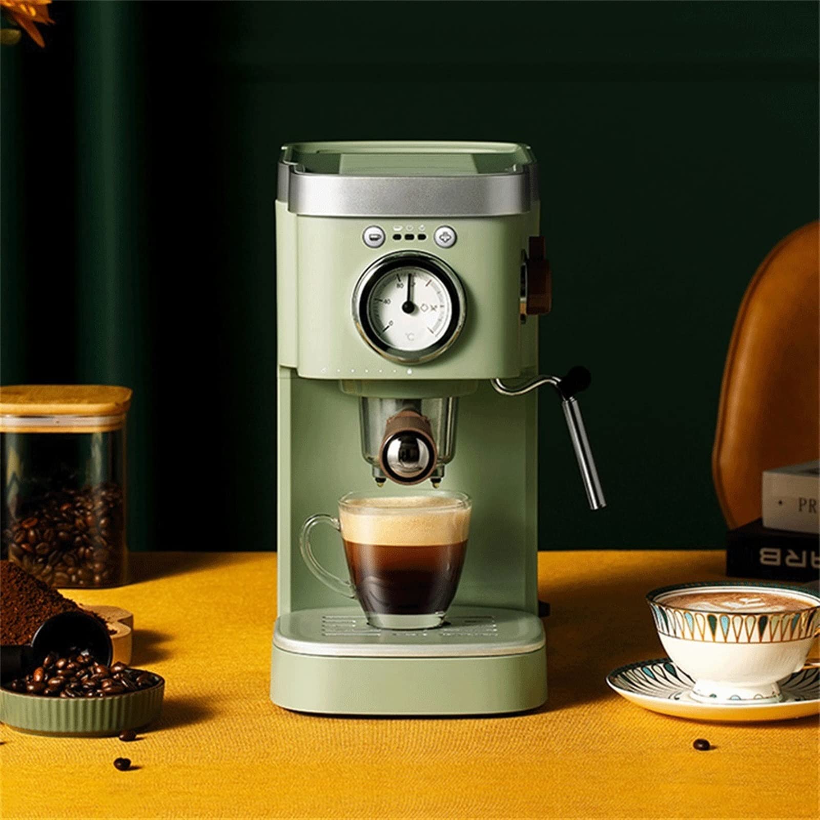 Ekspresy do kawy ekspres do kawy spieniacz do mleka retro zielony elektryczny ekspres proszek kapsułka espresso do robienia napojów