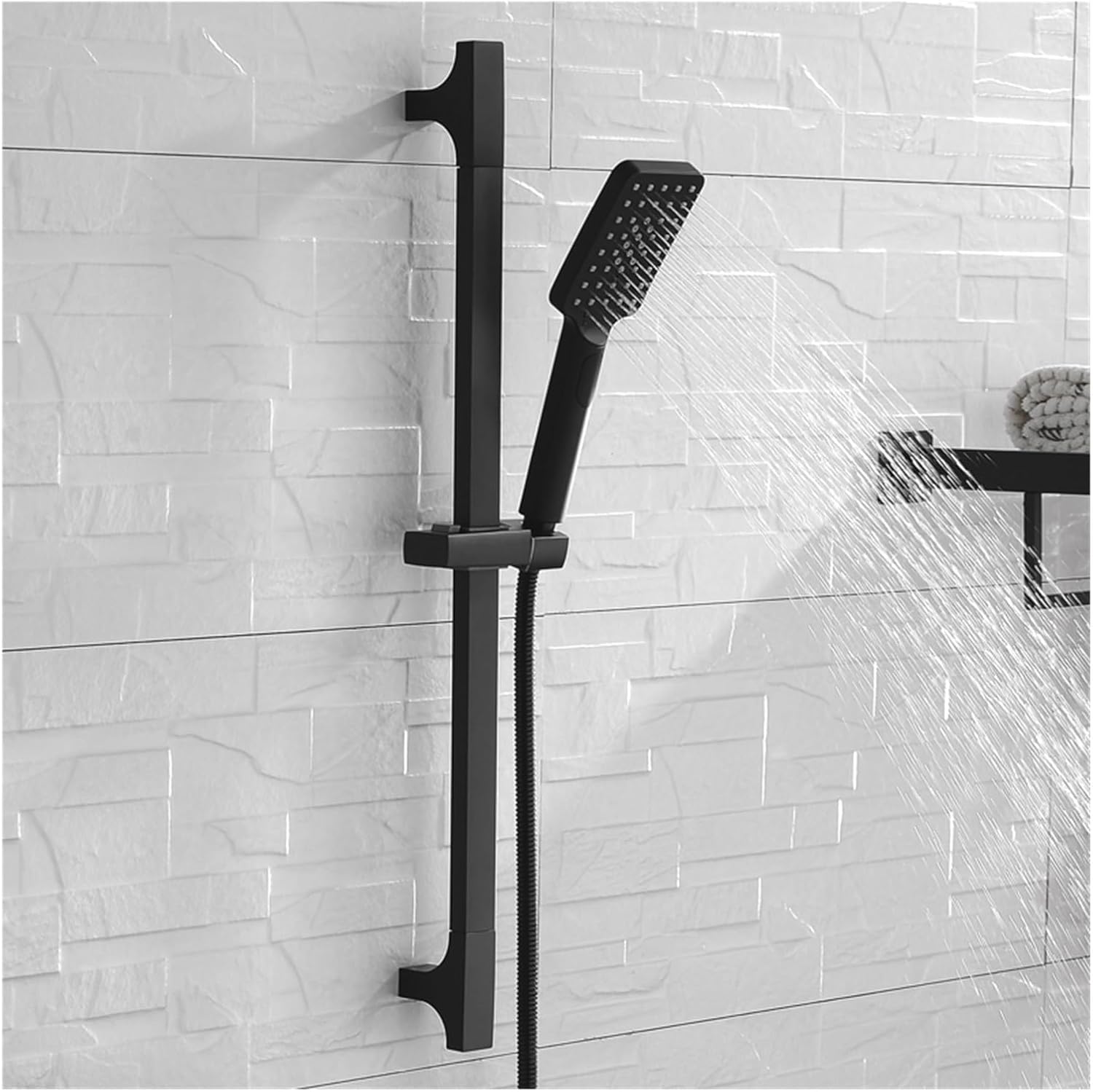 ABS Sliding Holder Square 3 Function Spray Hand Shower with Stainless Steel Sliding Rail and 1.5M Hose(Sliding Bar Only)