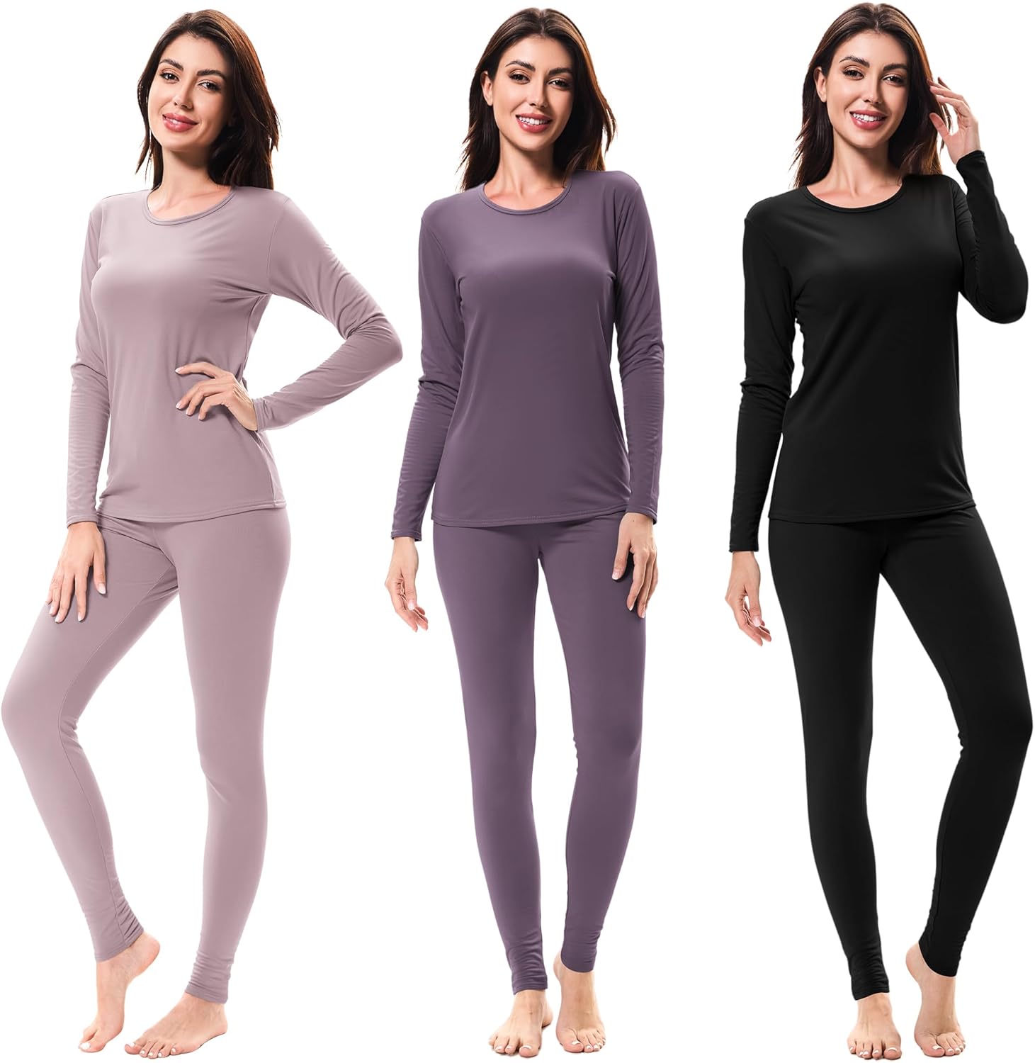 URATOT 3 Sets Women's Thermal Underwear Set Fleece Lined Long Johns Thermal Underwear Base Layer for Women Cold Winter