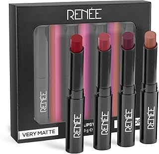 Very Matte - Pack of 4 Matte Lipsticks, Intense Color Pay Off, Full Coverage Long Lasting Weightless Velvety Formula Price in India