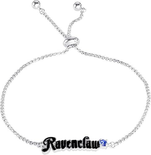 Harry Potter Pulsera Lariat chapada en plata y flash de Hogwarts House con licencia oficial, cadena de 9.5 pulgadas