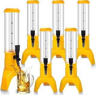 Domensi 6 Pcs Drink Tower Dispenser Mimosa Tower with Ice Tube and Bottomless Mimosa Lunch Beer Beverage Drink Tabletop Liquor Dispenser for Bar Party(1.5l,Yellow)