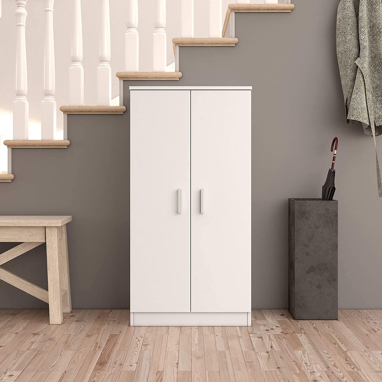 Mobelcenter, Mueble Zapatero Basic 2 Puertas, Armario Zapatero 2 Puertas Color Blanco Soft, Capacidad para 20-24 Pares de Zapatos, Medidas: Ancho: 55cm x Fondo: 36cm x Alto: 108cm (0894)