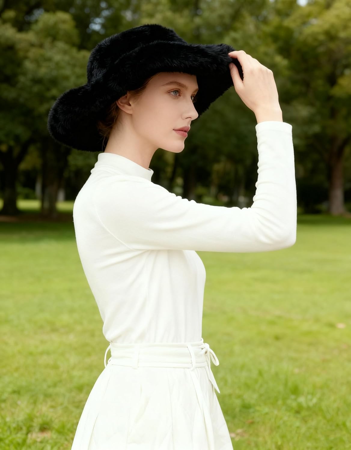 Lina & Lily Oversized Women's Winter Bucket Hat Faux Fur Wide Floppy Brim - Image 5