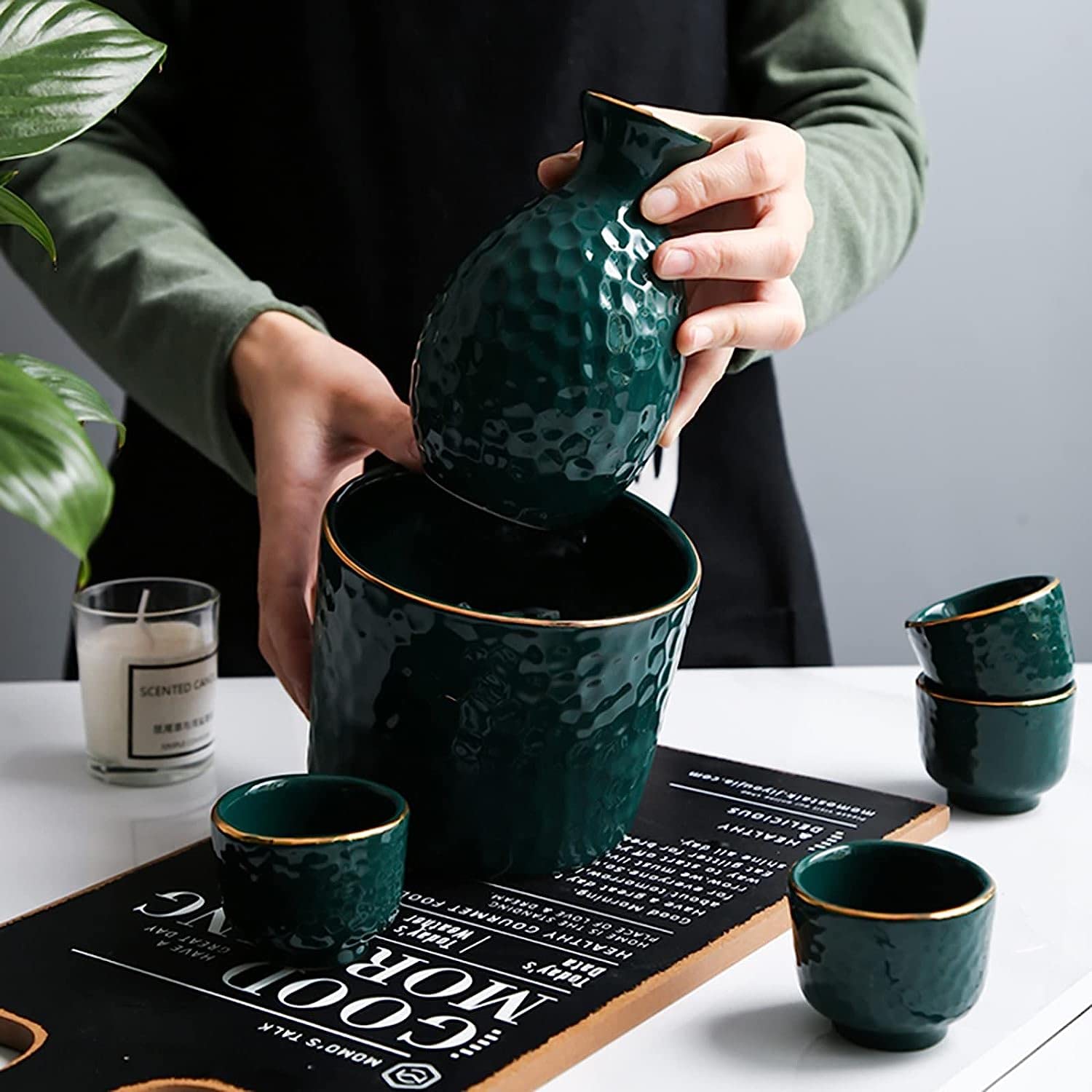 Zestaw Do Sake Japoński Zestaw Do Sake Z Podgrzewaczem I Kubkami Do Sake Tradycyjny Kubek Do Sake Karafka Do Serwowania Porcelana Ceramika Wyroby Ceramiczne Kieliszki Do Wina 6 Szklanek, 4 Szklanki,