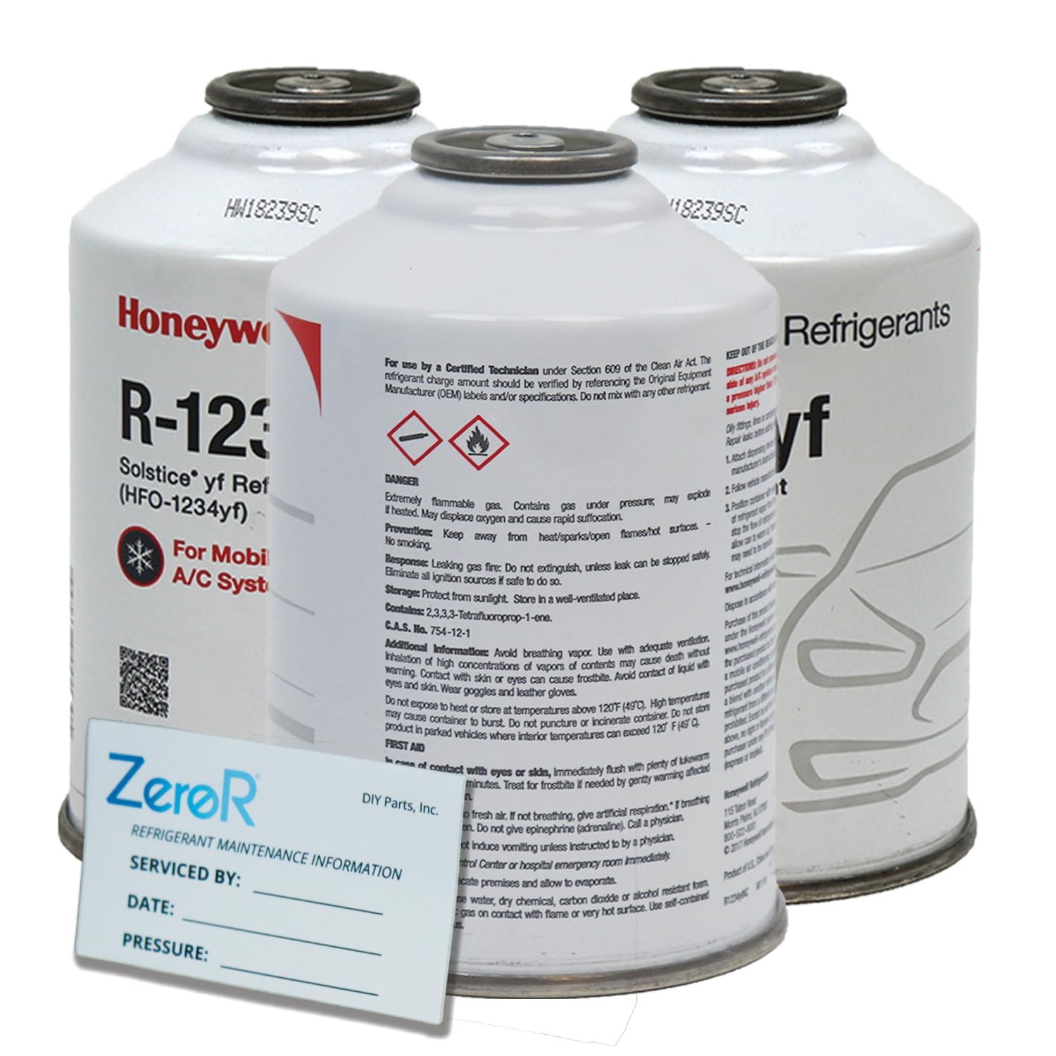 ZeroR® Genuine R1234YF Refrigerant Can for Automotive AC Systems - HFO-R1234YF, SSV Can with Reverse-Thread Design, Included Service Sticker -