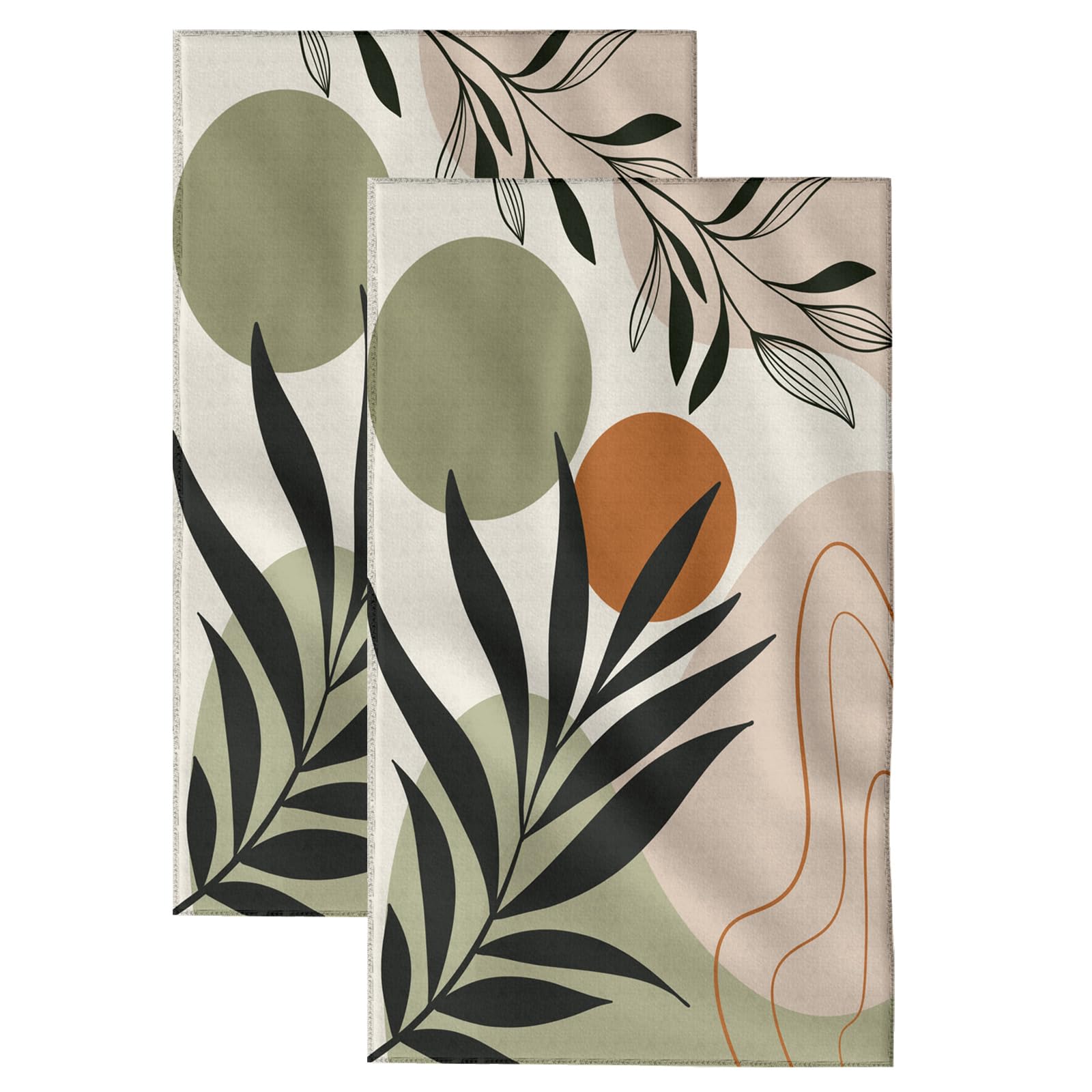 Duibel Boho Leaves Hand Towels for Bathroom,Set of Lightweight Breathable 2 Soft Absorbent Kitchen Towels Set for Gym Bathroom Hotel Sport