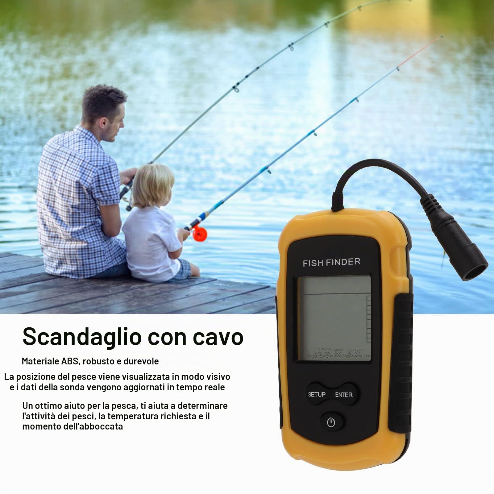 Pilipane Ecoscandaglio Portatile Per Pesci, Attrezzatura Da Pesca Per Barche Da Kayak Da Ghiaccio In ABS, Ecoscandaglio Subacqueo Intelligente Con Sonda, 100 M Di Profondità, 200 KHz