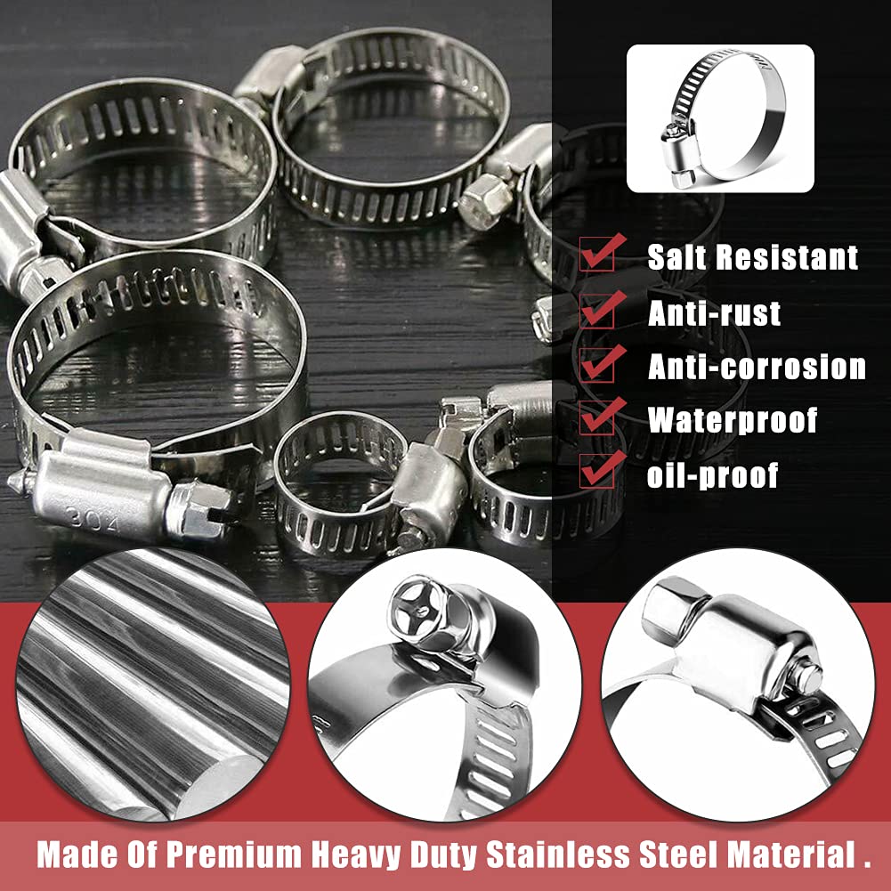 60-teiliges Schlauchschellen-Set Aus Edelstahl 304 – Verstellbare Rohrklemmen In 7 Größen (8–38 Mm)