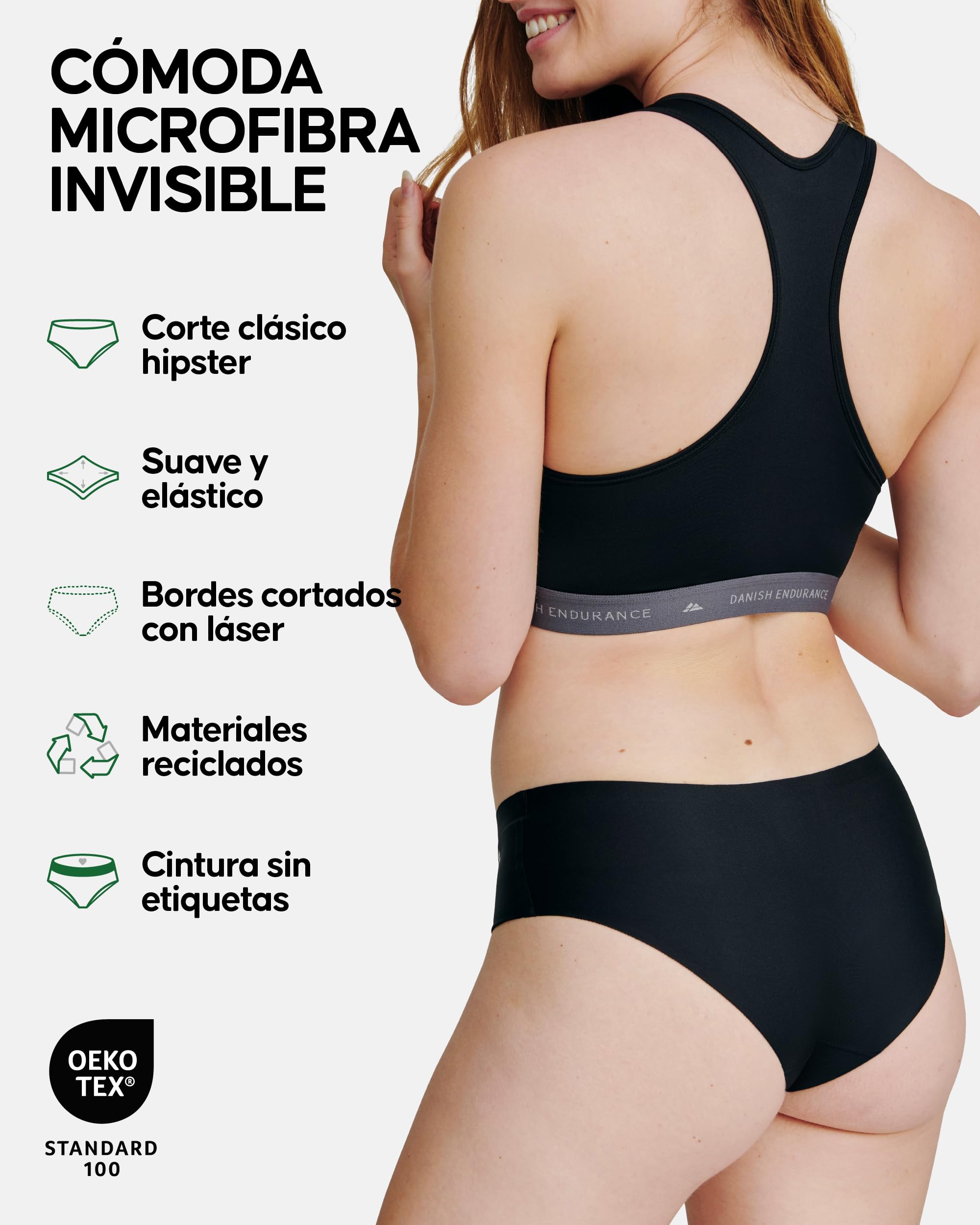 Danish Endurance Calzoncillos Invisibles para Mujer sin Costuras Corte Láser 3 Unidades