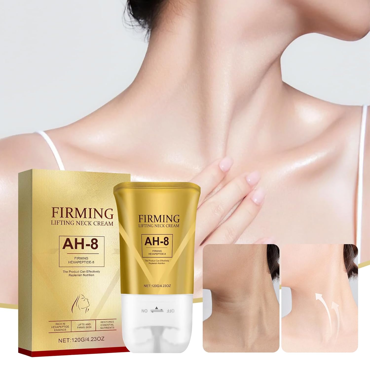 AH-8 Firming Neck Cream for Crepey Skin Body Care Comfort, Neck Firming Cream with Roller, FirmingNeck Cream with Roller, Moisturizing, NeckFirming and Tightening