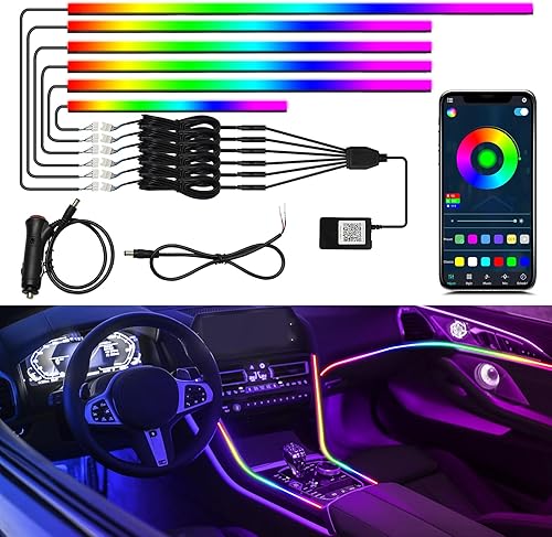 Dreamcolor - Luces interiores para automóvil, accesorios de automóvil, tira de luces LED 6 en 1 para automóvil con control de aplicación y 213