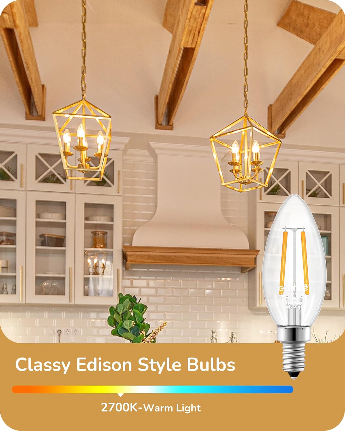 EDISHINE E12 LED Candelabra Bulb, 5W Equivalent 60W 2700K 500LM Warm Light, Dimmable Chandelier Light Bulbs, LED Candle Light Bulbs for Ceiling Fan, Dining Room, Christmas Decor UL Listed, 6 Pack