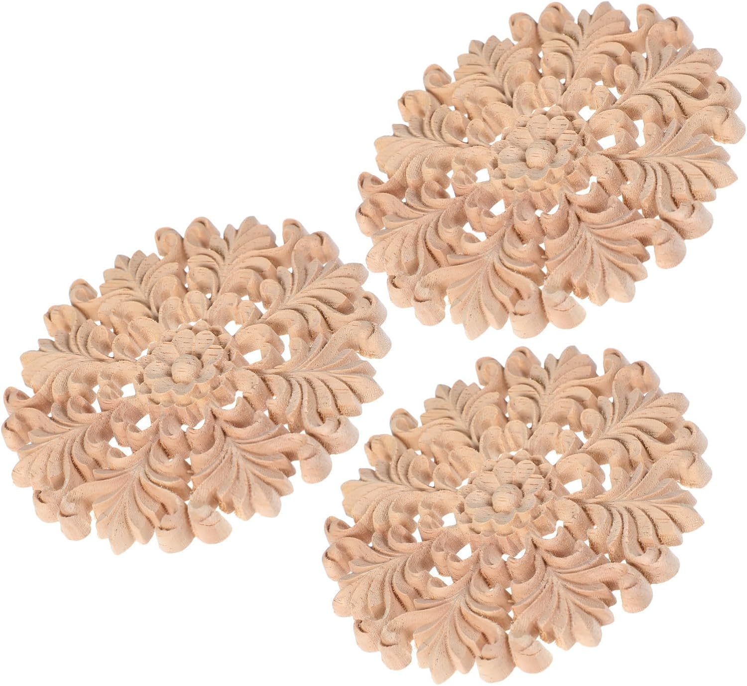 3pcs Wood Carved Floral Appliques for Doors and Beds Decorative