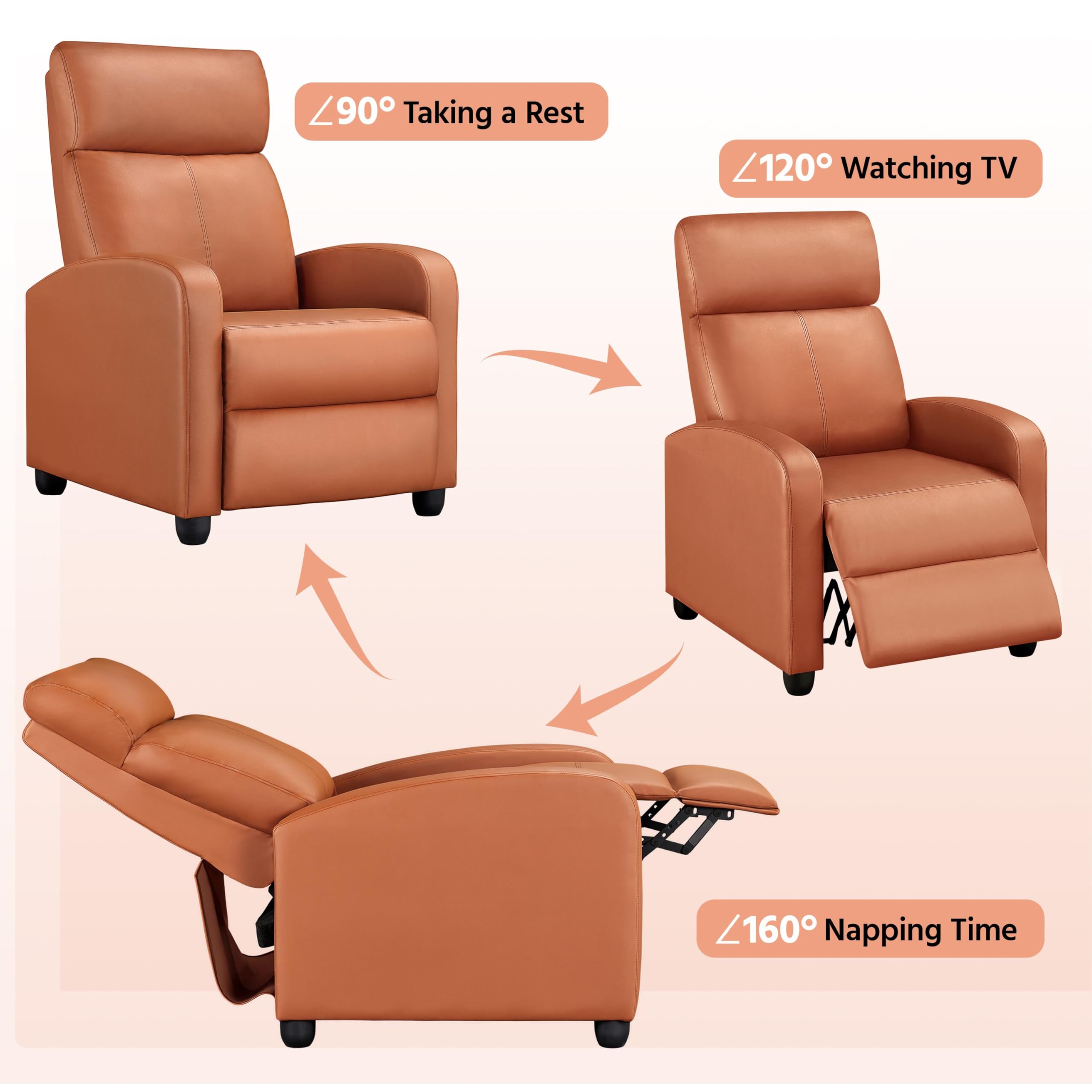 Yaheetech Poltrona relax, poltrona cinema, poltrona recliner, poltrona relax singola, sgabello, divano, poggiapiedi, in ecopelle, marrone chiaro