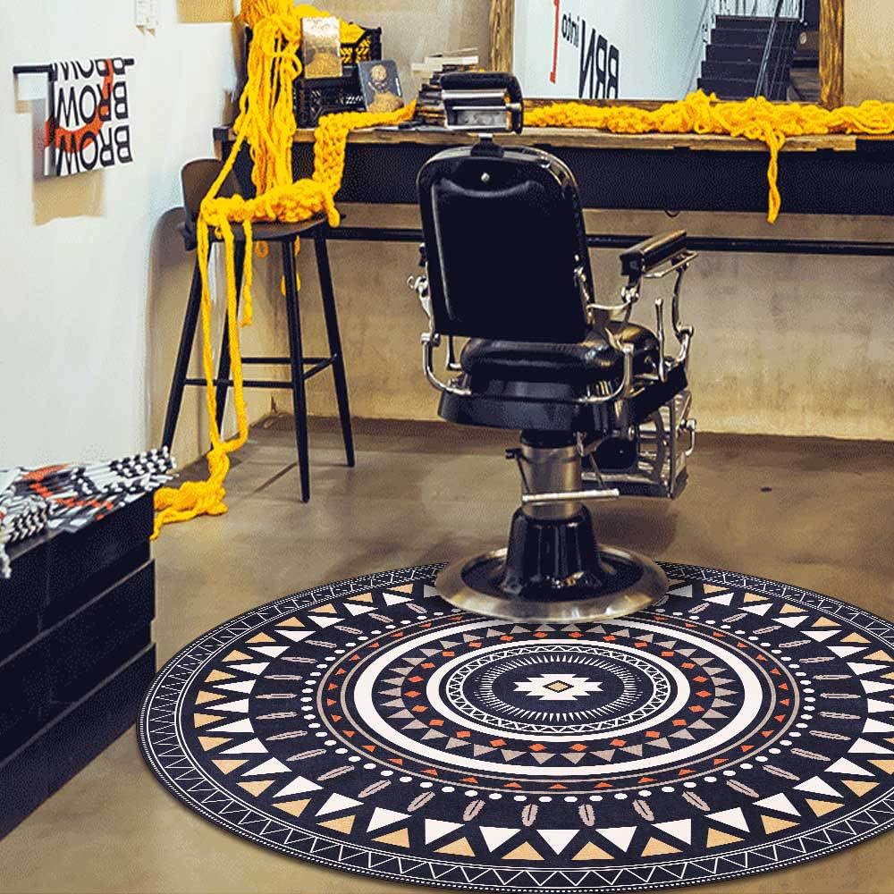 GUGJHFVH Round Machine Washable Kitchen Area Rugs ø 50 cm Dining Non Slip Bedroom,and Living Room Low Pile Carpet Vintage Carpet Triangle Stitching Blue