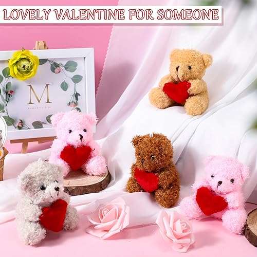 Miniatura 4 de Liliful 20 piezas de osito de San Valentín con corazón, mini oso de peluche para el día de San Valentín, juguetes de peluche a granel, regalos para