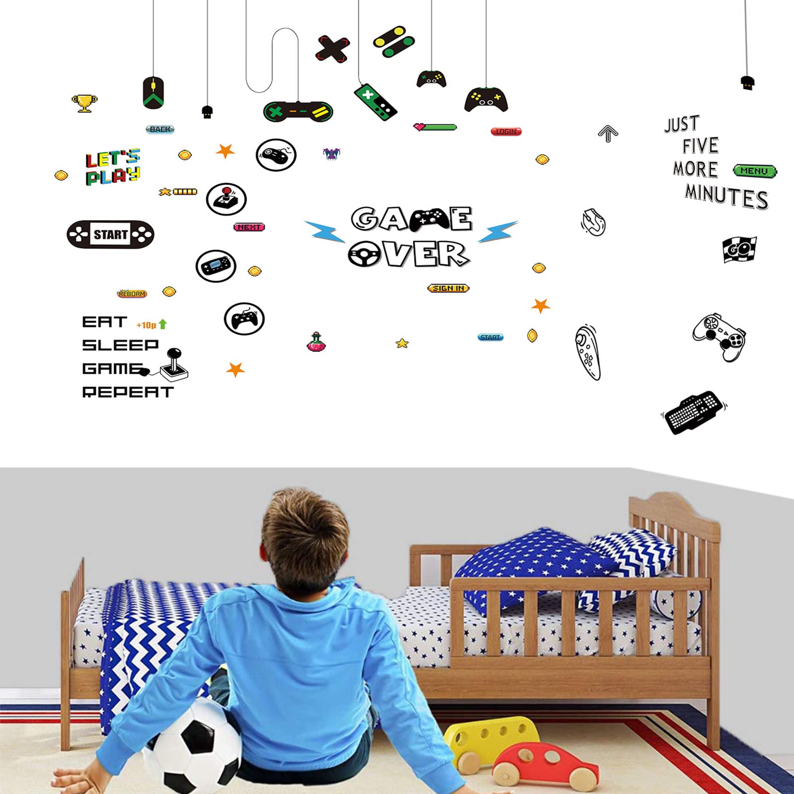 Juego De Pegatinas De Pared, Pegatinas de Pared de Controlador de Jugador Wall Stickers for Kids Decoracion, 13.7 * 9.8in, Décoration DIY pour Salon, Salle de Jeux, Mur, Porte Vitrée