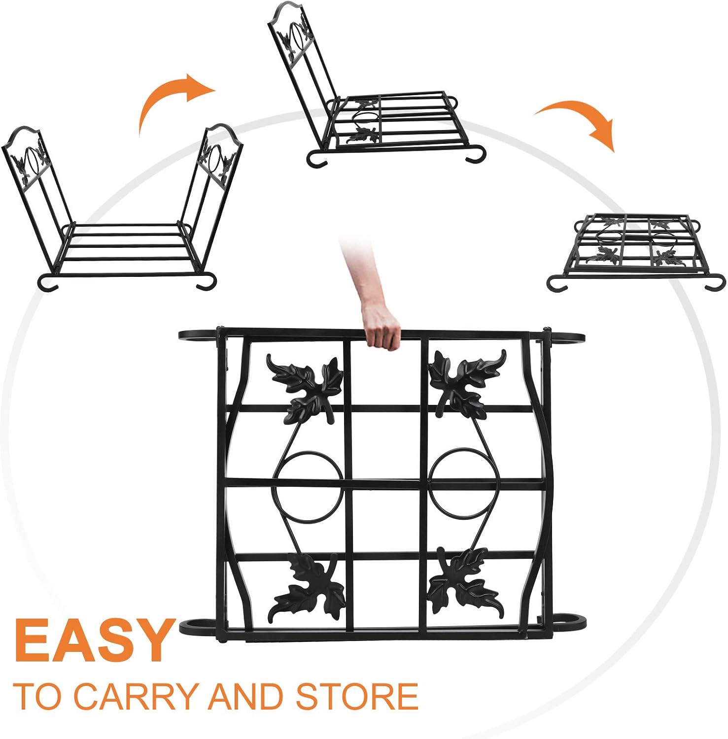 Indoor Firewood Rack,Wrought Iron Medium Wood Rack,Foldable Fire Wood Holder Outdoor,Storage Carrier of Fire Log,Fireplace log Holder for Living Room Decorative,Black