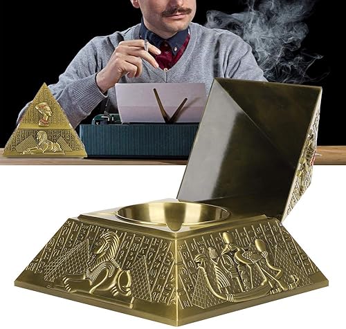 Miniatura 6 de Cenicero, cenicero sin humo en forma de pirámide con tapa cenicero de pie para dormitorio, hogar, sala de estar, oficina (bronce)