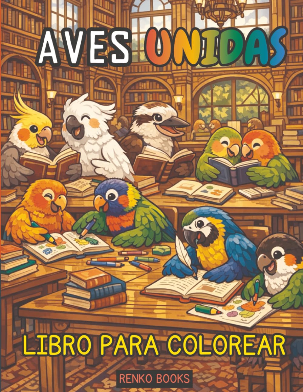 Aves unidas: Un libro para colorear inspirado en la naturaleza para todas las edades con cockatiel, cockatoo, conure, lorikeet, kookaburra, lovebird, macaw, parakeet, rosella y caique