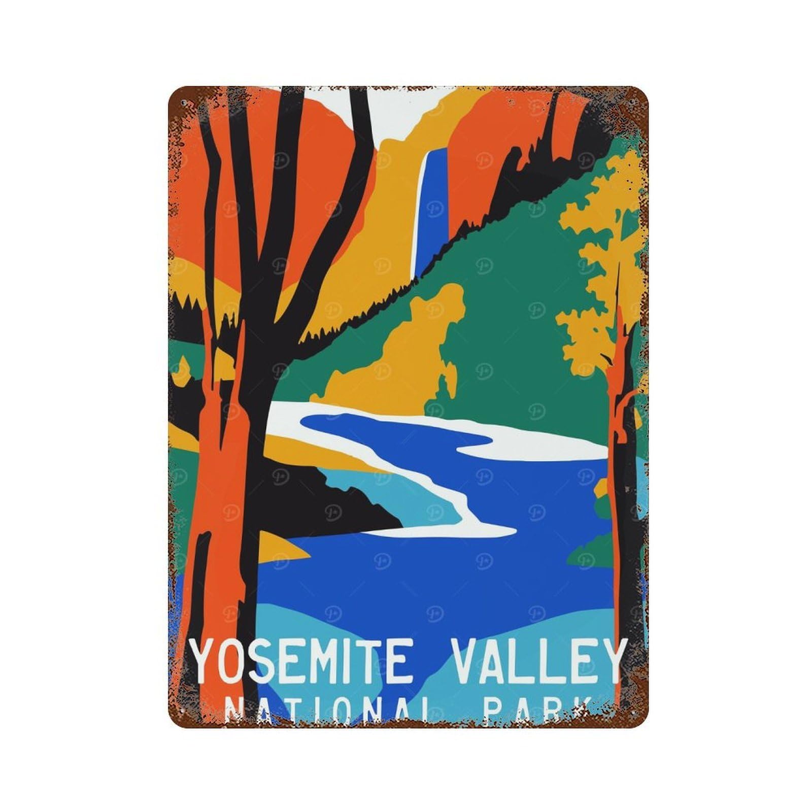 Yosemite Valley Poster Rust Effect Tin Sign 15.7"x11.8", Rustic Home Decor for Cafe, Home Bar And Lounge Decor