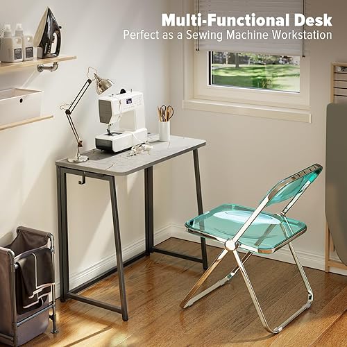 Miniatura 6 de WOHOMO - Escritorio pequeño plegable para computadora, escritorio de escritura y estudio, fácil de montar, ahorrador de espacio, mesa plegable para