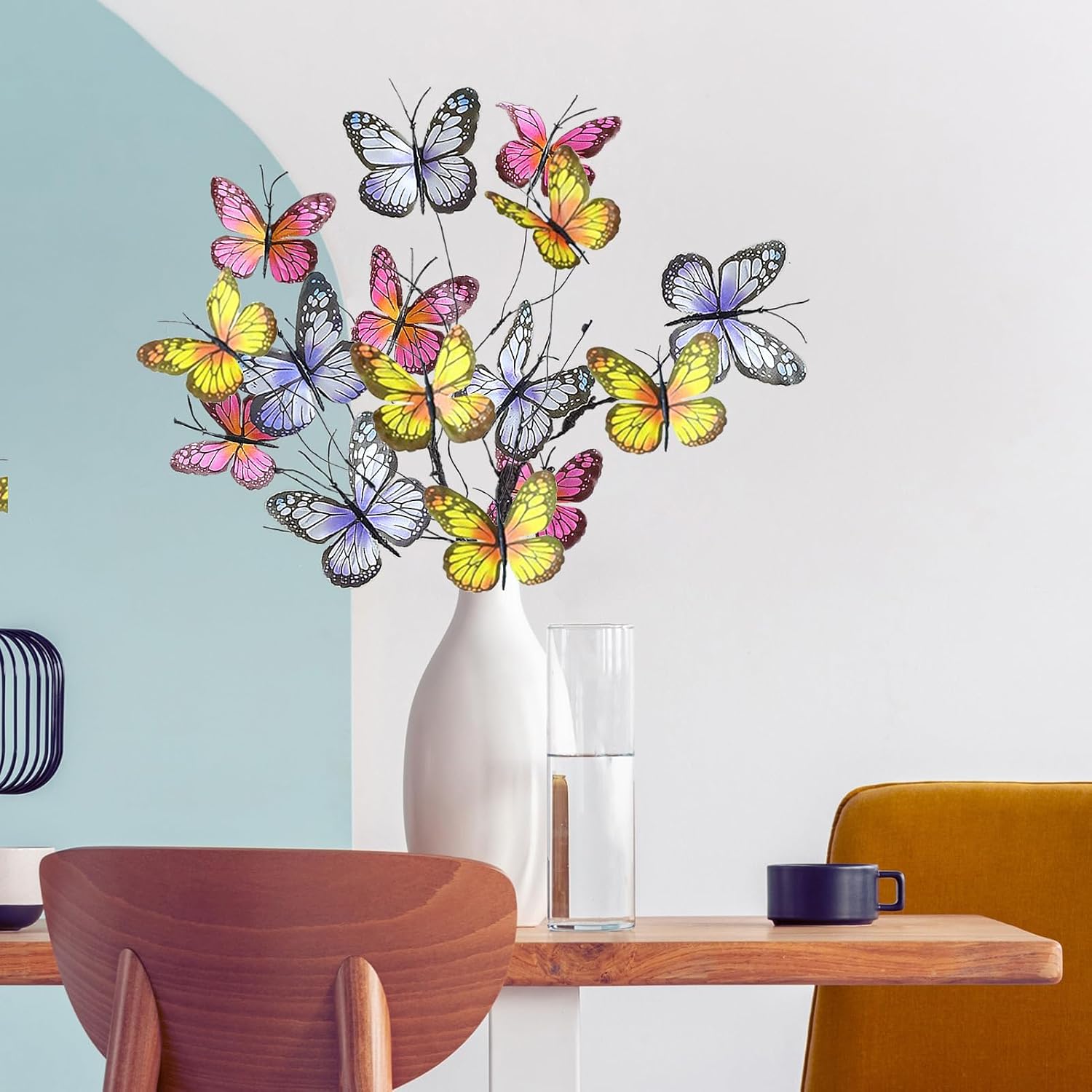 MINGZHE Artificial Dead Branch Butterflies Flower,Artificial Branches with Butterflies Floral Arrangements Butterflies Decorations (A)