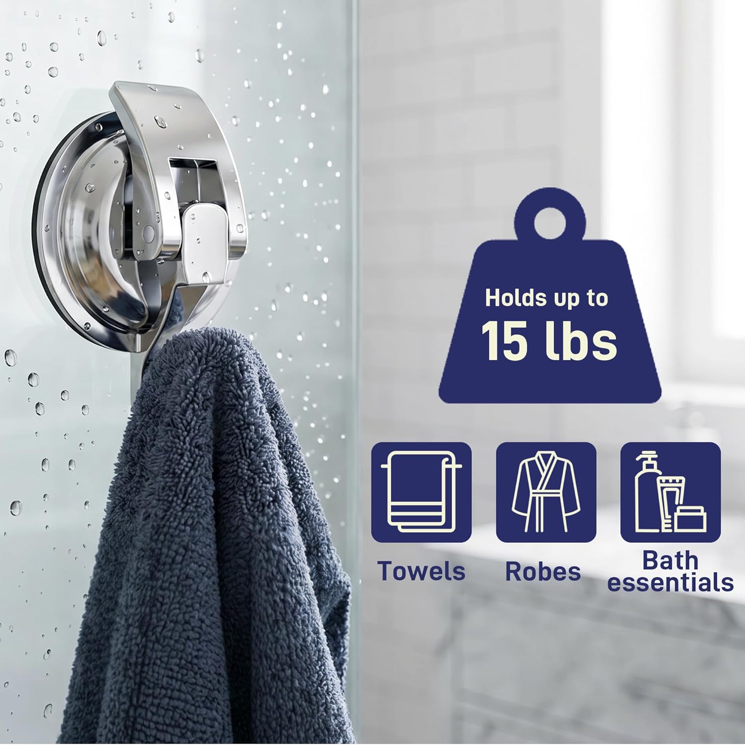 Heavy Duty Vacuum Suction Cup Hooks, Silver Plated Polished Super Suction for Kitchen Bathroom, 2 Pack