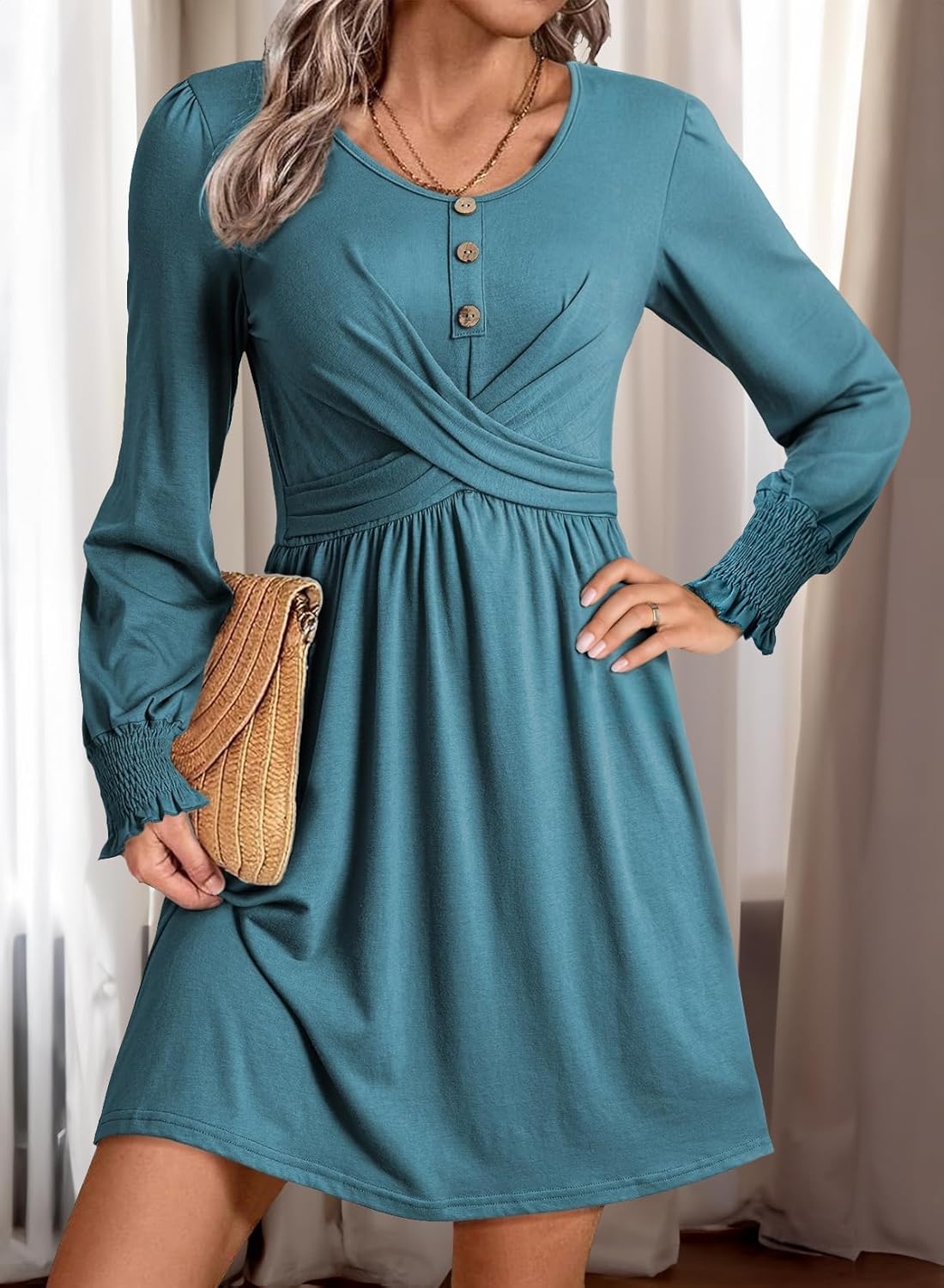 Acelitt Women's Fall Dresses 2025 Beach Casual Long Sleeve Loose Sundress Flowy Babydoll Mini Dress - Image 3