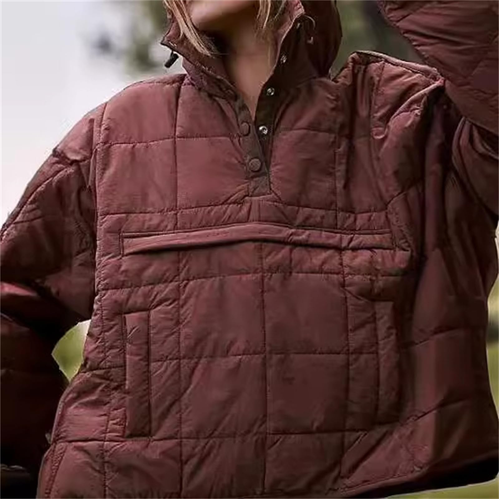 Generisch Damska kurtka oversize, pikowana, z kieszeniami, lekka, zielony (Military Green), XL