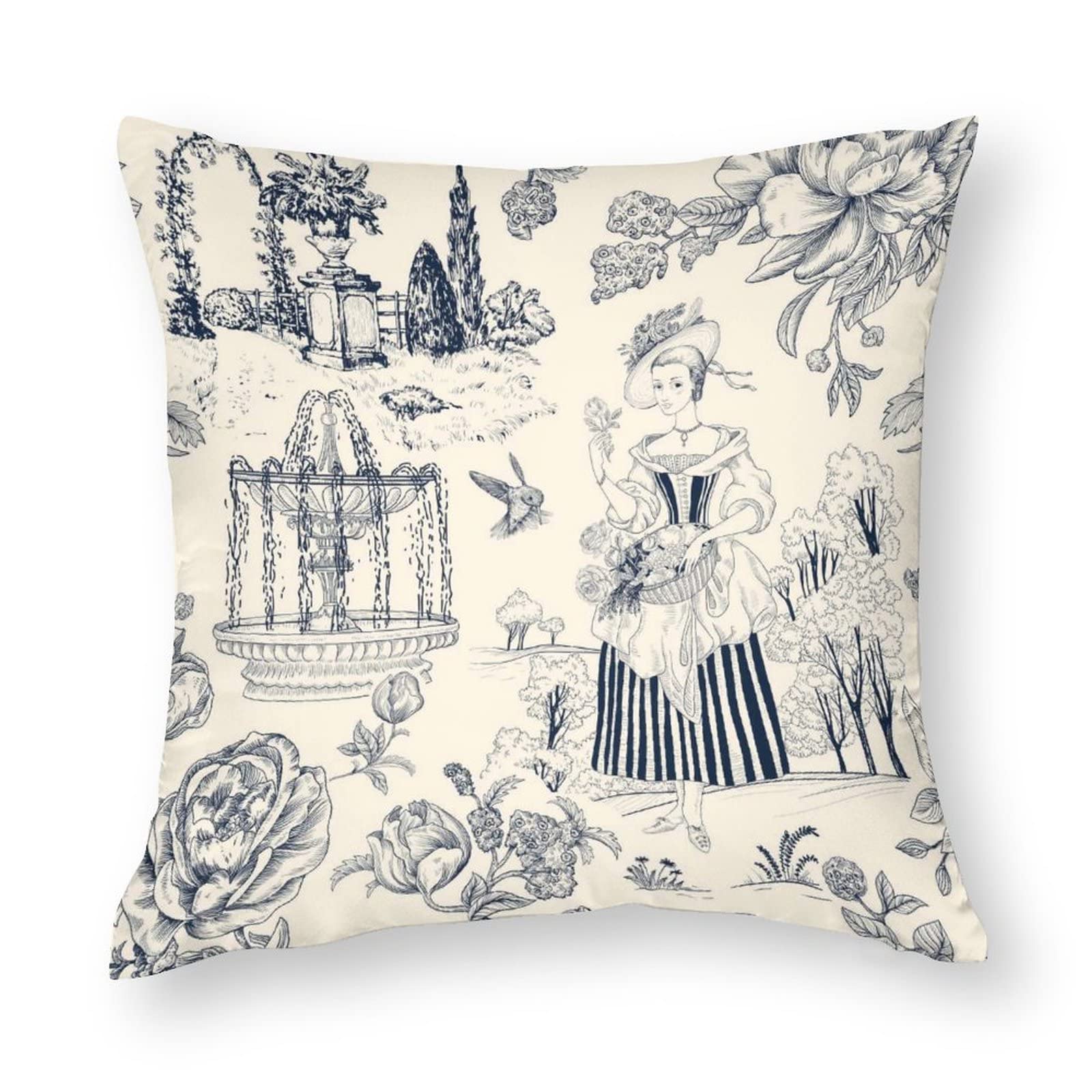Nibabaeu Multicolor Cushion Covers 1 Pcs Toile De Jouy French Decorative Pillow Covers 12"X12" Soft Polyester Square Pillow Cases For Living Room Sofa Couch Bed Pillowcases