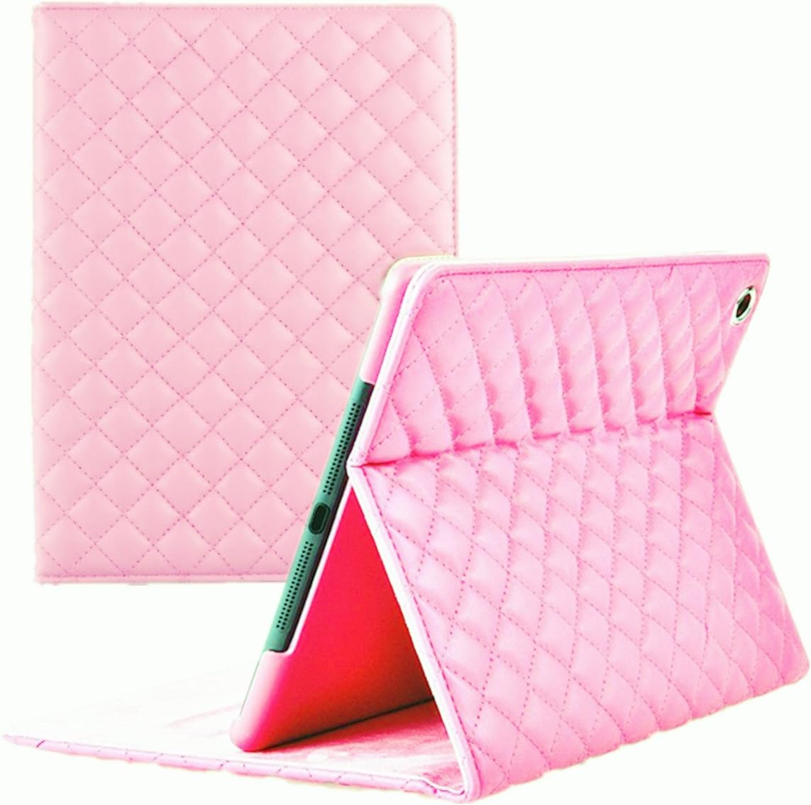 iPad mini 3/ iPad mini 2 1 Folio Quilted (Pink) Case - iPad mini with Retina Display PU Leather Smart Cover Auto Sleep / Wake Feature - (iPad mini 3 2 1, Pink)