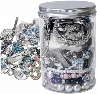 50PCS/Set Vintage Mystery Jewelry Jar Surprise Assortment with Earrings, Necklaces, Rings, Hair Clips for Daily Outfits, Collection