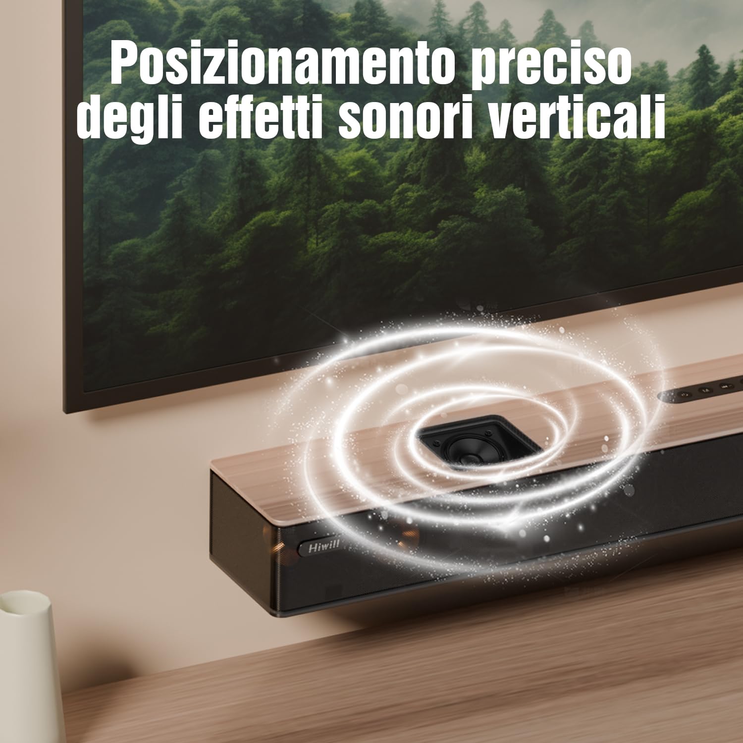 Hiwill 5.2.2 Canali Dolby Atmos Wood Sound Bar, Sound Bar All-in-One per Smart TV con Doppio Subwoofer Integrato, Sistema Audio Surround da 400 W per Altoparlanti TV, WoNoble A502