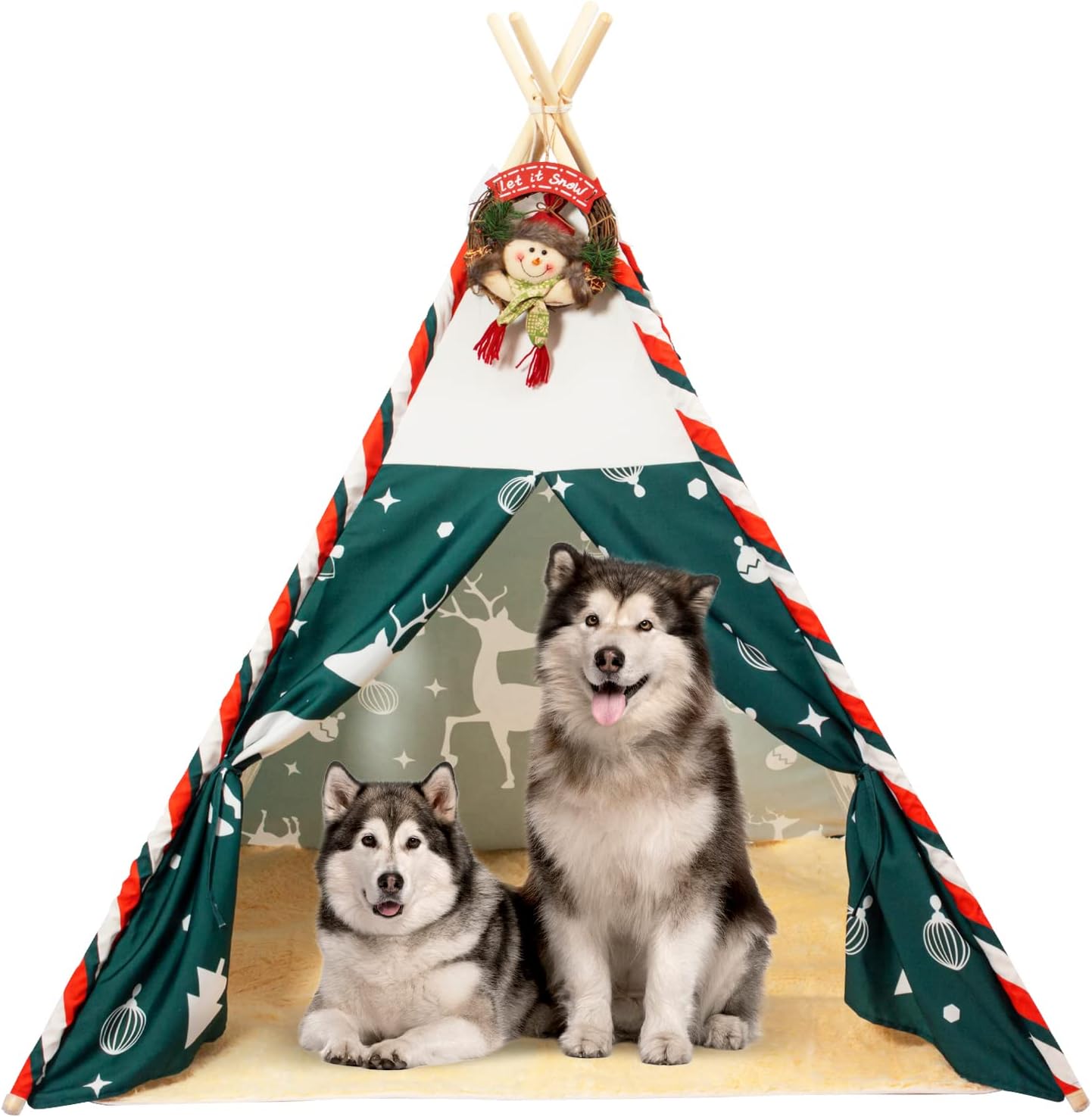 Pet Teepee with Cushion for Dogs and Cats Puppies House with Bed Pet Tent Bed Indoor Outdoor (Vintage)