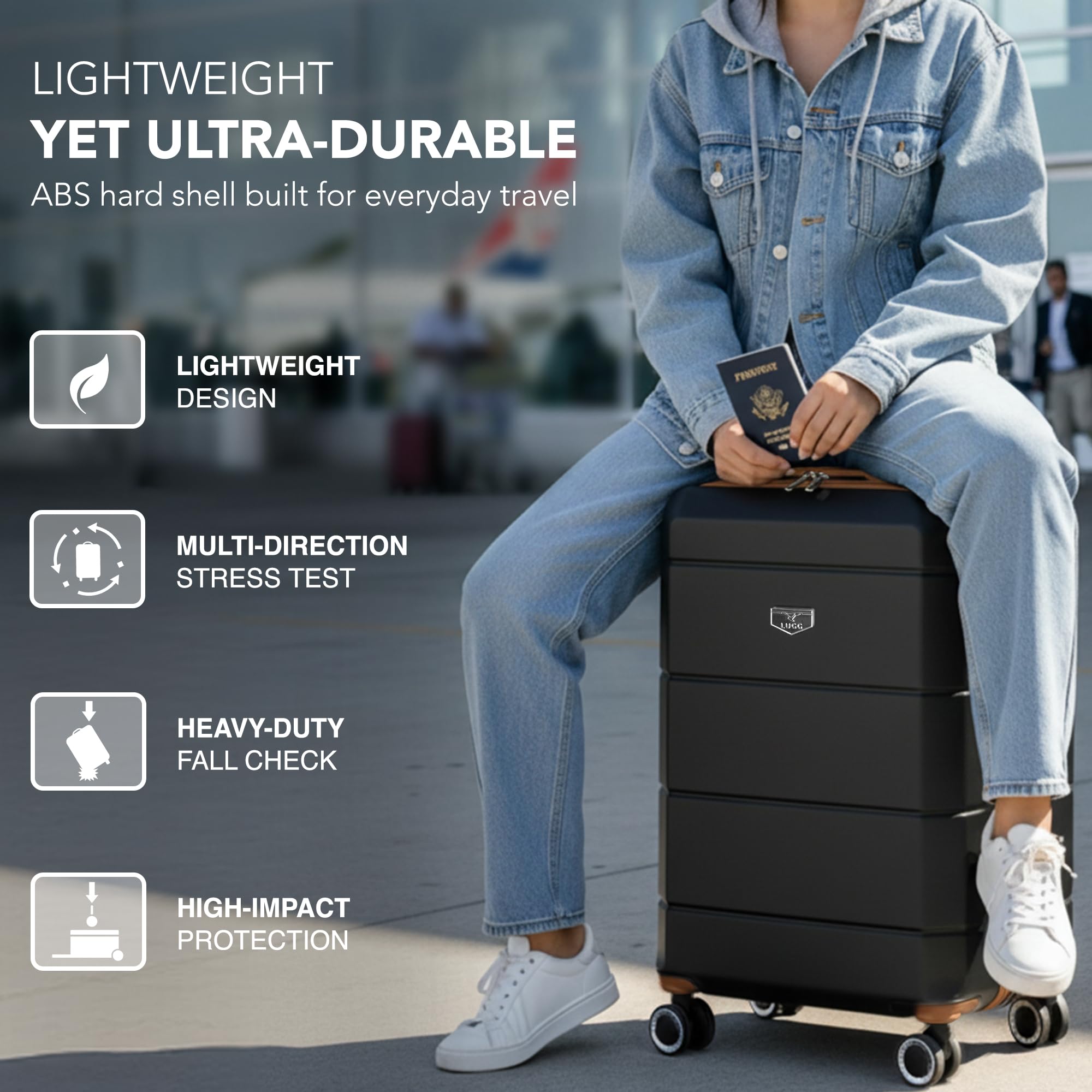 LUGG - Jetset 40cm Suitcase - 40x30x20cm- Ryanair Compatible - Underseat Size - Hard Shell ABS - Spinner & Removable Wheels - Lightweight Travel Luggage- Cream/Brown — view 183