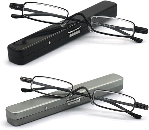 Mini gafas de lectura EYE ZOOM Metal pequeños lectores con bisagra de resorte ligero clip portátil caja de aluminio, negro, bronce