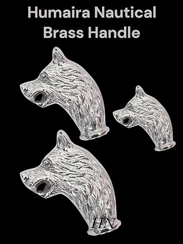 Miniatura 4 de Humaira Nautical Bastón victoriano vintage con mango de latón y cabeza de lobo