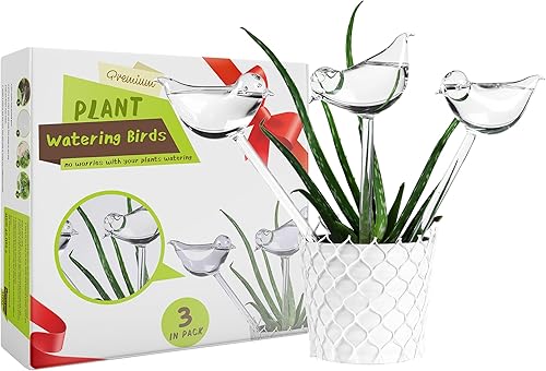 Pájaros de vidrio duraderos, globos de riego para plantas, pajitas de riego automático, paquete de 3 regalos para jardineros, bombillas de riego de