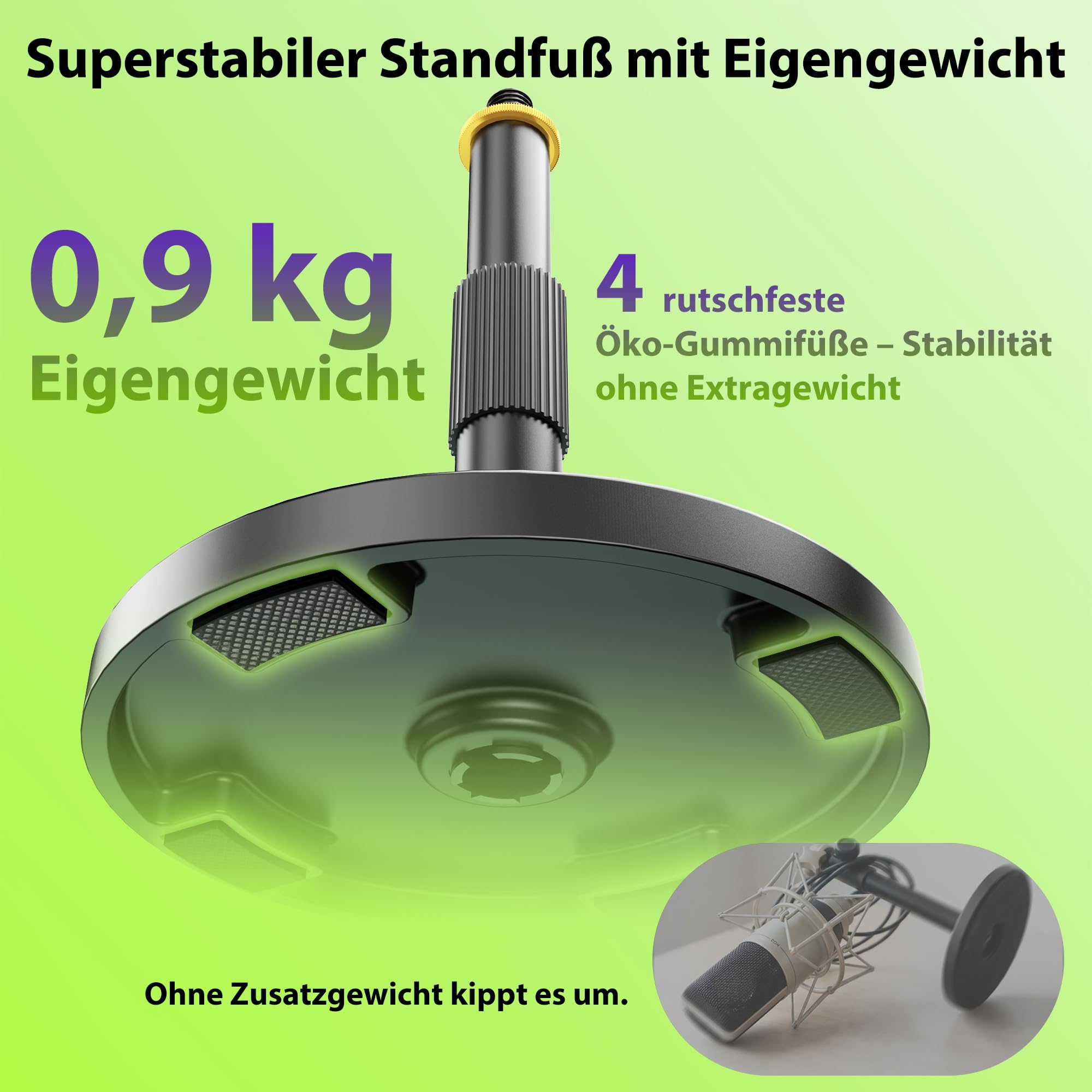 AA AUDIO ACCESSORY Mikrofonständer Tisch, Ultra-Niedrige 12,7cm Höhenverstellbar, 3kg Tragfähigkeit, Vollmetall Mikrofon Tischstativ für Shure SM7B SM7dB MV7+, Fifine, Blue Yeti Snowball, Rode PodMic