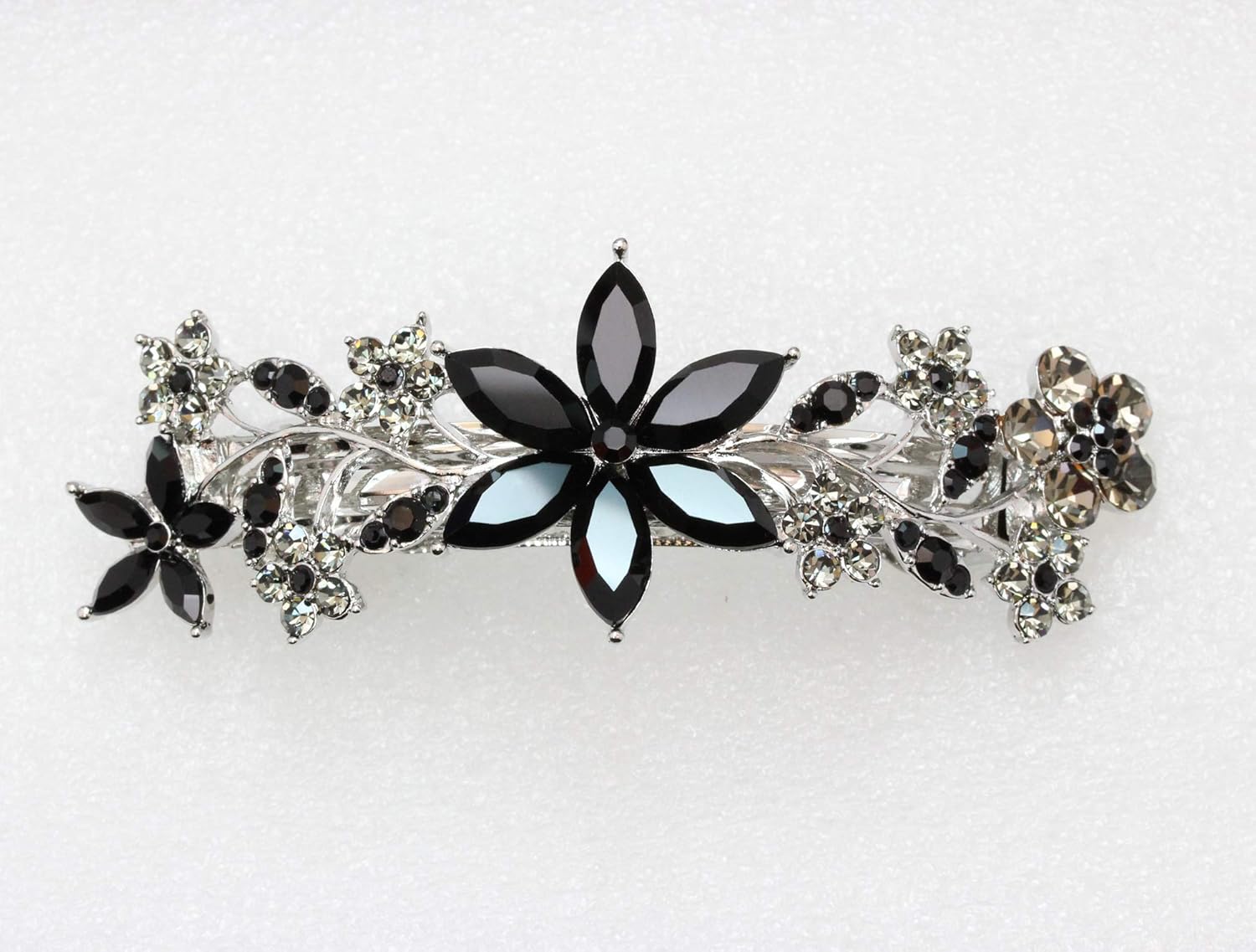 Faship Gorgeous Black Crystal Floral Hair Barrette Clip