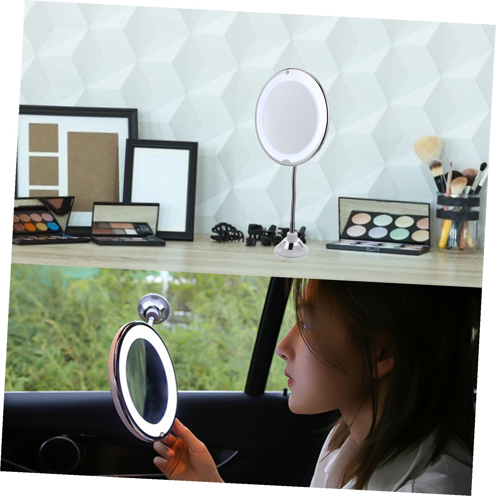 iplusmile 360grado Specchio Trucco Ingranditore LED con Ventosa Rotante Gradi Specchio da Tavolo per Bagno con Ingrandimento per Trucco con Luce