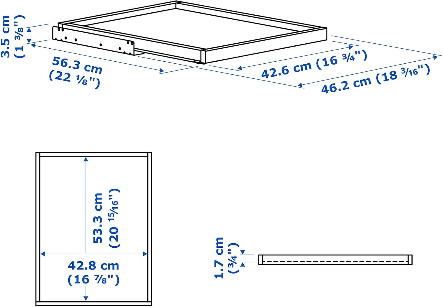 Diagram showing overall dimensions of IKEA KOMPLEMENT drawer